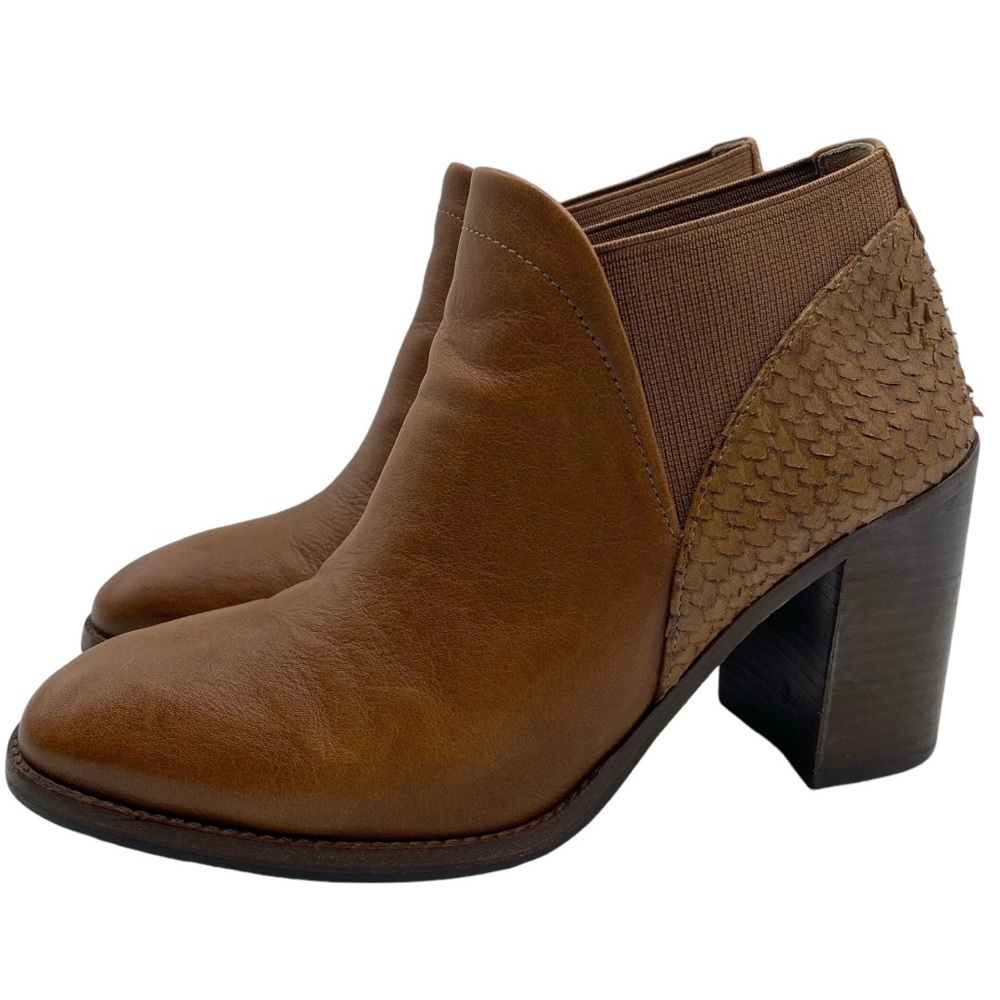 Johnston & Murphy Womens Shoes Leather Boots Sz 8.5 Brown Ankle Heeled Textured